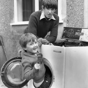 Two Boys in an Old Washing Machine Print Two Boys in an Old Washing Machine Print