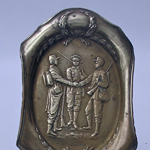 Brass ashtray showing French, British and Belgian soldiers