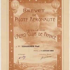 Brevet de pilote aeronaute, decerne par l Aero-Club de Franc