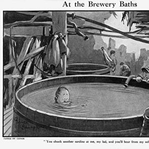 At the Brewery Baths by Bruce Bairnsfather, WW1 cartoon