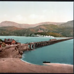 Bridge and Cader Idris (i. e. Cadair Idris), Barmouth, Wales