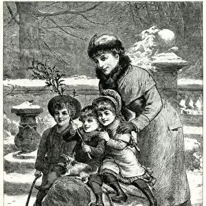 Bringing home the yule log 1883