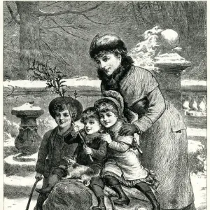 Bringing home the yule log 1883