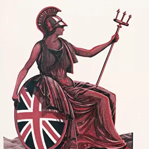 Britannia in profile with shield and trident