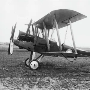 British BE 12 biplane on an airfield, WW1