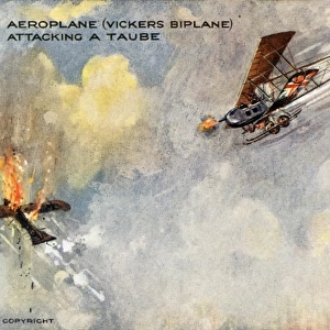 British Aeroplane (Vickers Biplane) attacking a Taube