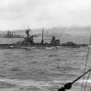 British battleships at sea, including HMS Agincourt, WW1