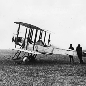 British BE2 biplane on an airfield, WW1