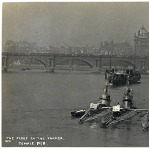 British fleet on Thames, including three submarines