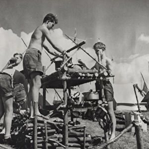 British and German boy scouts at camp, Denmark