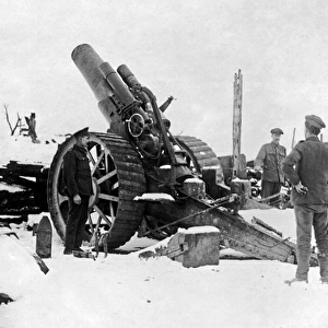 British heavy howitzer in snow, Western Front, WW1