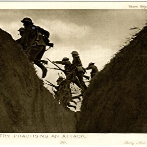 British infantry practising an attack, WW1