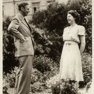 British King George VI with Princess Elizabeth - laughter