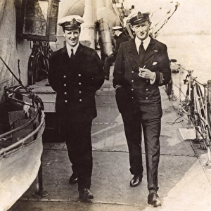 Two British naval officers on deck, WW1