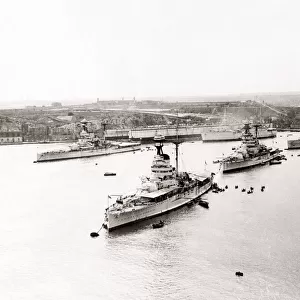 British Navy, fleet in Grand Harbour Malta, 1930 s