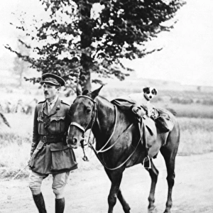 British officer with horse and dog mascot, WW1