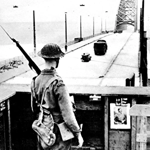 British Sentry keeping watch on Nijmegen Bridge; Second Worl