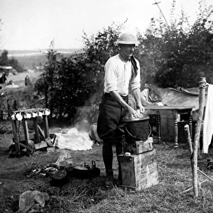 British soldier washing clothes, Western Front, WW1