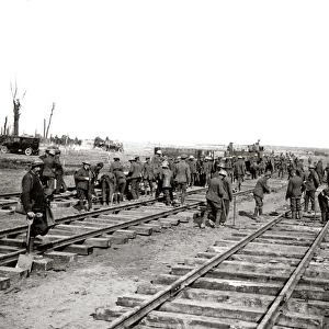 British soldiers laying a railway, Western Front, WW1