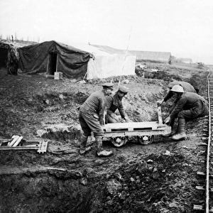 British soldiers and light railway, Western Front, WW1