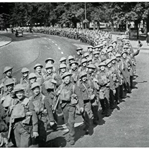British soldiers marching to be taken to France, Sept 1939