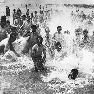 British troops bathing in the sea, Etaples, France, WW1