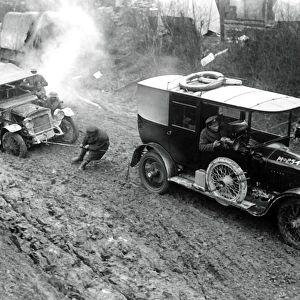British vehicle stuck in mud, Western Front, WW1