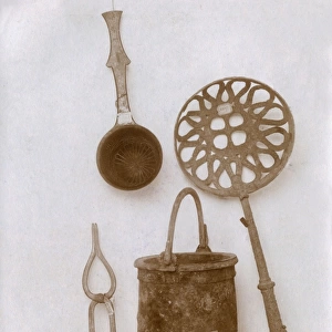 Bronze cooking utensils recovered from Pompeii, Italy