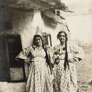 Bulgarian Women in patterned floral dresses