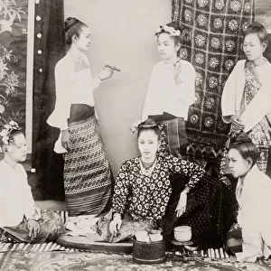 Burmese lady and her attendants, Burma, Myanmar
