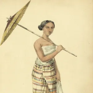 Burmese woman with umbrella