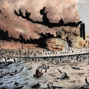 Burning of the Henry Clay steamship near Yonkers