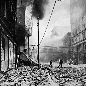 A burning street after the San Francisco earthquake