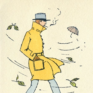 Business card design, man on windy autumn day