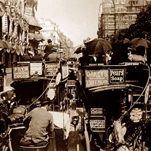 Busy London street scene - hand coloured - Victorian period