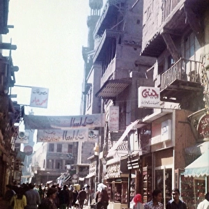 Busy narrow street in Cairo Egypt