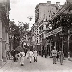 Busy street in Hong kong, c. 1890