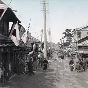 Busy street, Tamondori, Kobe, Japan, c. 1890 Vintage late 19th century photograph