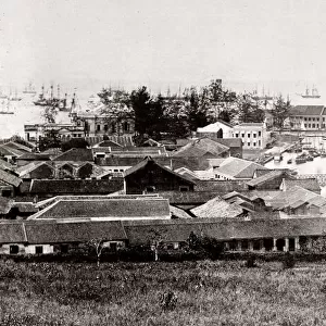 c. 1870 Singapore from the southern battery of Fort Canning