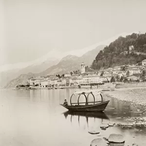 c. 1880s - boat on the shore of Lake Como at Bellagio, Italy