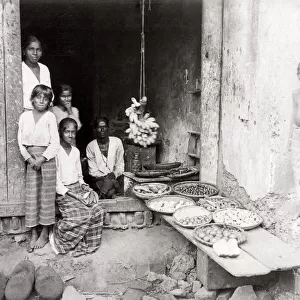 c. 1880s Ceylon Sri Lanka - family selling food