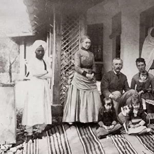c. 1880s India British family group with Indian servants