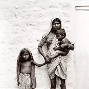 c. 1880s India - woman beggar and children