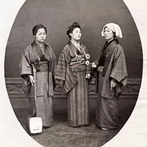 c. 1880s Japan - geishas, flowers and a shamisen