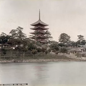 c. 1880s Japan - lake and temple at Nara