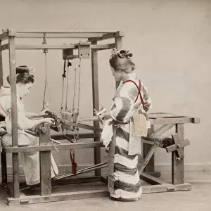 c. 1880s Japan - weaving on a loom