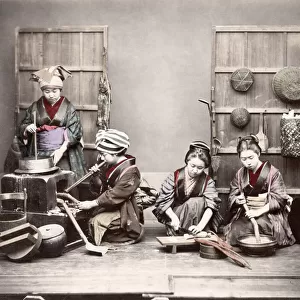 c. 1880s Japan - young women preparing a meal