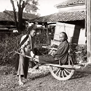c. 1890 China - Chinese wheelbarrow and passenger