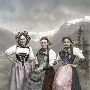 c. 1890 Switzerland young Swiss women in traditional dress
