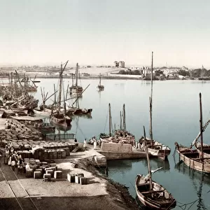 c. 1890s Egypt - ships tied up in port of Suez